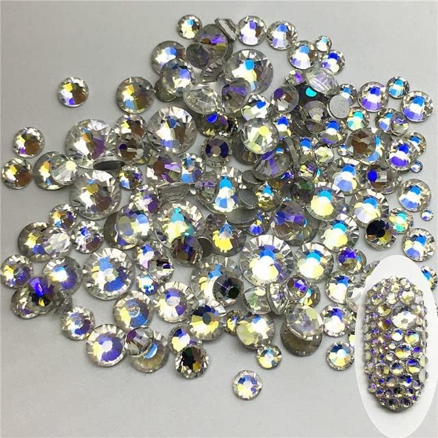 1440 pcs Flatback Nail Cristale Rinones pentru unghii decorațiuni de artă de unghii 3D 1,3-6,5 mm DIY GEMS GEMS STONES AB CLEAR -