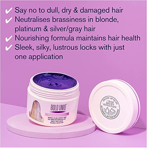 BOLD Uniq Purple hair Mask pentru blond, platină, decolorat, argintiu, gri ,cenușă & amp; păr bronzat & amp; pachet de balsam
