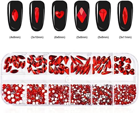 Molisaka Red Rensestones pentru unghii, pietre de unghii mari cu mai multe forme pentru unghii acrilice Kit de design, decorare
