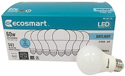 Ecosmart 8 Pack LED A19 bec, alb moale, echivalent 60w