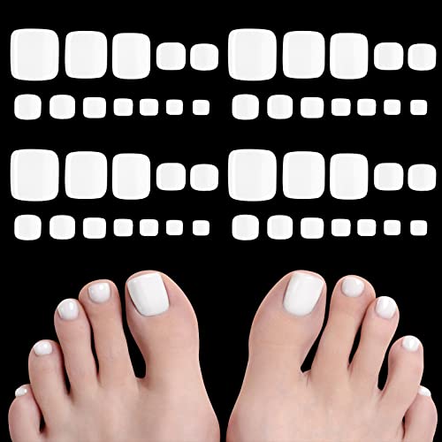 Wllhyf 48 de piese unghii false pentru degete, acoperire completă Unghii albe Mate unghii artificiale pentru picioare, 12 Dimensiuni