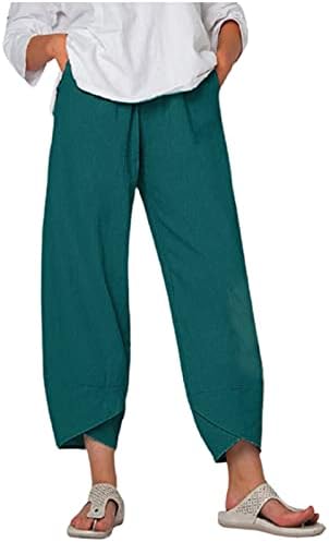 Pantaloni pentru femei zynic Elastic Talie Flowy Linen Capri Pantaloni pentru femei Casual vară Baggy Petite Solid Color Capris