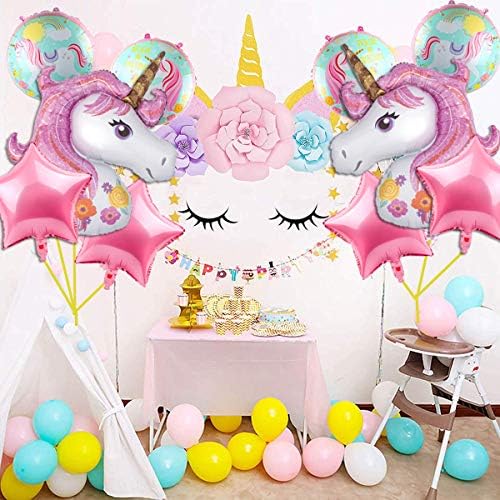FUKUGAWA Unicorn Balloons Birthday Party Decoratiuni pentru fete, roz Unicorn Mylar balon folie stea forma baloane pentru Unicorn