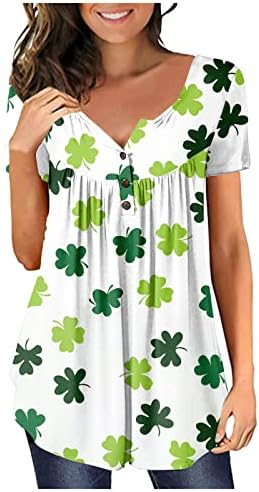 Femei St Patricks Zi Tricou Maneca Scurta Tunica Topuri Irlandez Shamrock Tees Grafic Amuzant Tricouri Florale Zburli Bluza