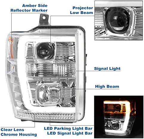 ZMAUTOPARTS LED tub proiector faruri crom w / 6.25 Alb DRL compatibil cu 1999-2004 Ford F-250 F-350 Super Duty