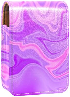 Mini geantă de machiaj ORYUEKAN cu oglindă, Geantă de ambreiaj carcasă de ruj din piele, linii abstracte Psyche Art Roz Violet