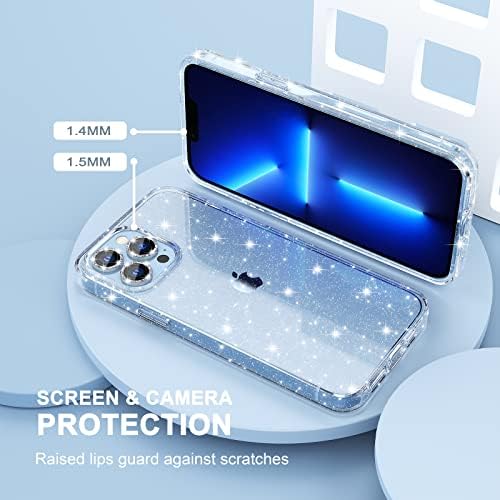 Choiche compatible iPhone 13 Pro Max Carcasă drăguță, Femei Clear Glitter Bling Case scânteie, [3 x Diamond Camera Protectors Protectors] [Cover de protecție anti-galben-șocant] 6,7 inci
