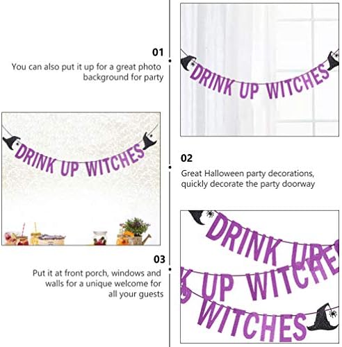 Hemoton Home Decoration Purple Glitter Bea Up Witches Banner Witches Hat Bunting pentru Halloween Decorații pentru petreceri