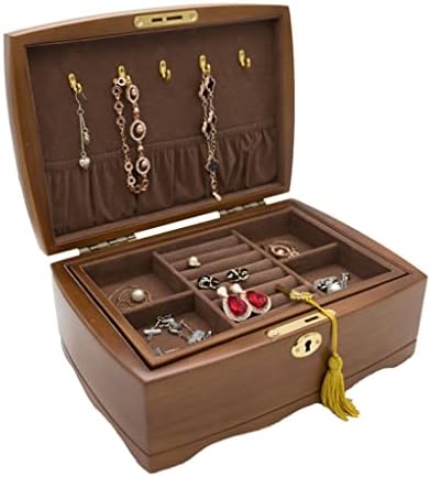 Zsedp rafinat european Retro din lemn de mână bijuterii bijuterii cutie de depozitare cutie de bijuterii cu blocare