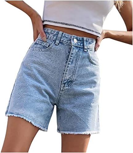 Pantaloni scurți jean pentru femei cu talie înaltă cu talie largă pantaloni scurți din denim solidă casual vara pantaloni scurți