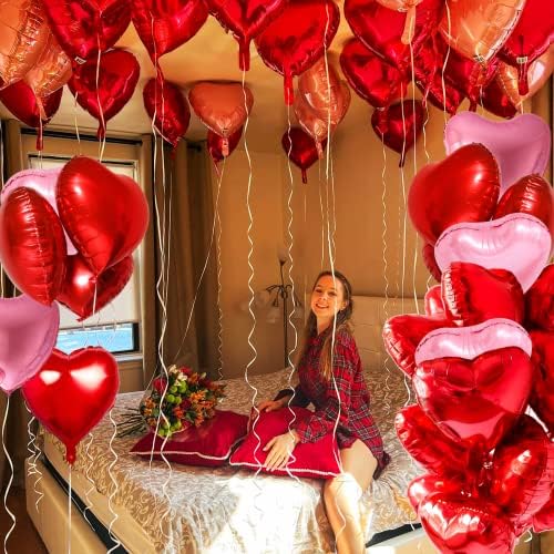 12 buc baloane de inimă de valentine, cu roz uriaș roz roz din folie de aluminiu baloane pentru ziua de naștere, duș pentru