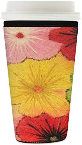 Mânecă izolatoare de flori florale colorate de culoare vintage pentru cupe de cafea înghețată pentru 16-18oz manșon de cafea