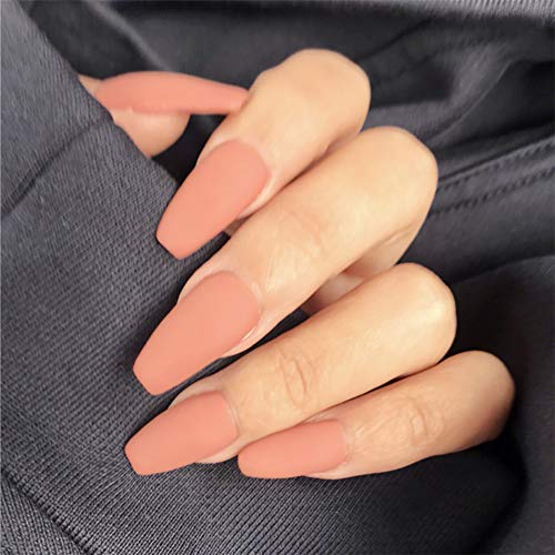 Apăsați lung pe unghii modele false Mate pentru femei, DiscountOne Orange Matte Nails Full Cover Flake unghii sfaturi cu Kit