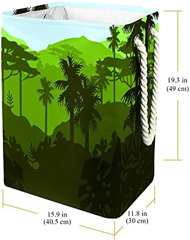Coșuri de rufe impermeabile Deyya înalt Robust pliabil pădure tropicală peisaj palmier munte imprimare împiedică pentru copii