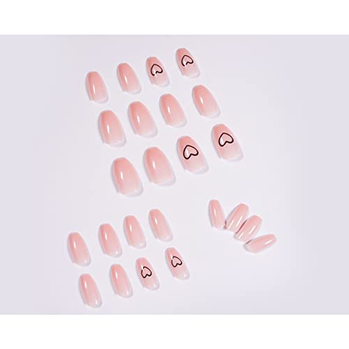 Doubnine apăsați pe unghii sicriu Mediu inima roz acoperire naturală lucioasă unghii false Stick acrilic pe unghii pentru femei