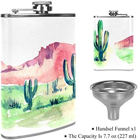 Hip Flask pentru lichior din oțel inoxidabil Leakproof cu pâlnie 7.7 oz piele acoperă mare cadou idee Flask - plante Cactus