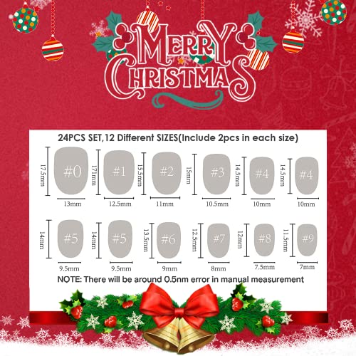 Presă de Crăciun pe unghii scurte ovale roșu-GLAMERMAID zăpadă unghii false mediu cu design de desene animate de Crăciun, Gingerbread