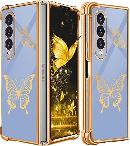Coralogo pentru Galaxy Z Fold 4 Case Butterfly pentru femei fete Girly Pretty Phone Case de telefon drăguț albastru închis