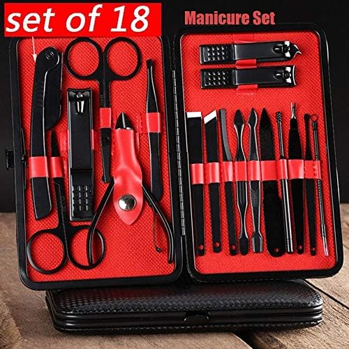 Founcy 18pcs Set Manicure Set Pedichiure Kit Profesional Portable Portable Nail Art Tools Set with Case Clippers Nail Ben and