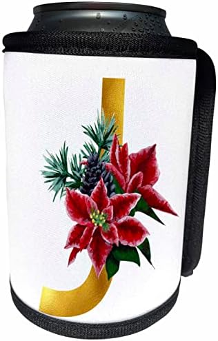 3Drose Christmas Floral Image of Gold Monogram Inițial J - Can Cooler Bottle Wrap