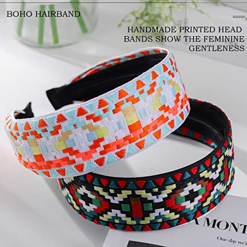 Coridy Boho Headbands Stretch Wide Hairbands broderie imprimate cercuri de păr African Head Bands pentru femei pachet de 2
