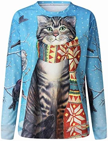 Kcjgikpok pentru femei pisici grafică hanorac grafic cu mânecă lungă cu mânecă lungă tricouri tricouri drăguțe bluză de pulover