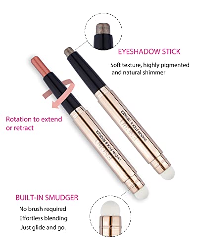 Liyloihi Eyeshadow Stick, crem Eye Shadow Pencil Crayon Brightener Makeup with Soft Smudger, machiaj Impermeabil și de lungă