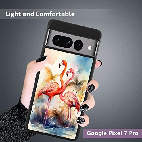 Husă pentru telefon SANTUO pentru Google Pixel 7 Pro cu Flamingo Birds Art - 06 Stil cadru texturat Negru Rezistent la șocuri