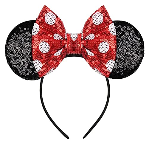 Lylin Mouse urechi Headband, Sequin urechi Headbands cu arc Printesa Decor Halloween fire de par accesorii pentru fete femei