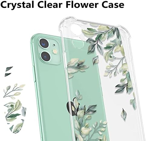 Carcasă florală Raleavo pentru iPhone 11 de 6,1 inci, frunze clare Case de flori Slim Cover drăguță pentru fete pentru femei,