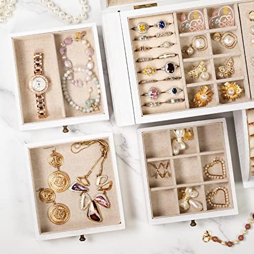 Poyilooo Organizator cutie de bijuterii, cutii de bijuterii din lemn masiv pentru femei pentru depozitare și afișare colier