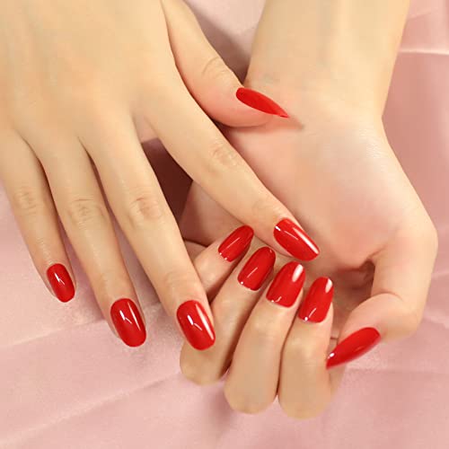 Glossy Soild Roșu Aprins Apăsați Pe Unghii Scurte Ovale Unghii False Femei Fete Nail Art Sfaturi Full Cover Refolosibile Salon