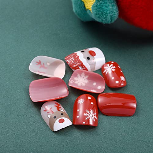 Ursumy Crăciun Apăsați pe unghii roșu lungime medie unghii false cu design unghii False acoperire completă unghii acrilice