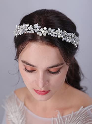 Jwicos cristal mireasa Headband argint Pearl nunta Headpieces pentru mireasa Tiara nunta păr accesorii pentru femei bal petrecere