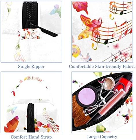 Bag de machiaj mic, pungă cu fermoar Organizator cosmetic pentru femei și fete, notă muzicală fluturele Acuarelă