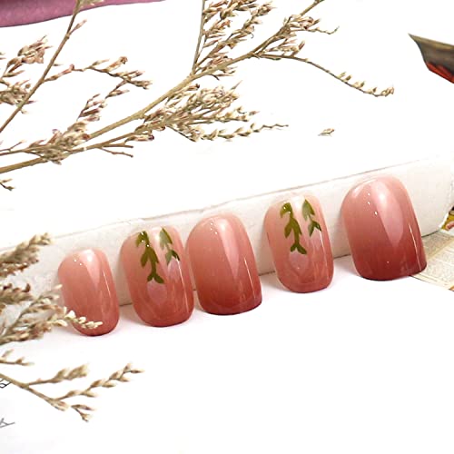 Franceză unghii false Sfaturi 24pcs Spring Press On Nails Gradient Short Gradient roz Tulip Flori Floare rafinată Lipi pe unghii