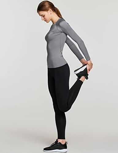 Cămașă de compresie sportivă pentru femei TSLA 1 sau 3, topuri de antrenament cu mânecă lungă cu mânecă lungă, cămăși de yoga