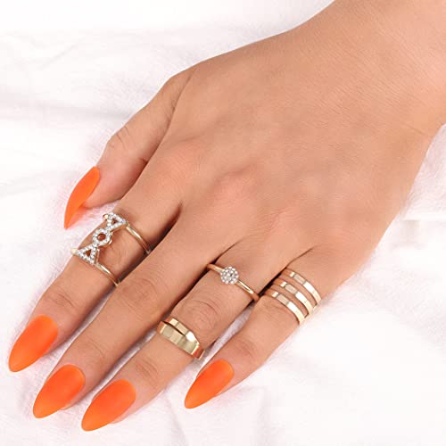 Ronglia lung fals unghii portocaliu presa pe unghii mat Stiletto Unghii False pentru femei și fete