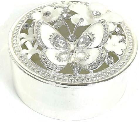 VI N VI Flori decorative albe și bijuterii cu fluturi cutia de trinket | Figurină de colecție pictată manual și afișare decorativă,