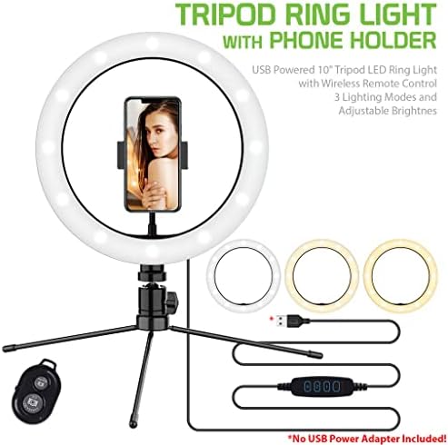 Bright Selfie Ring Tri-Color Light compatibil cu Samsung SM-J327PZSABST 10 Inch cu telecomandă pentru flux Live / machiaj /