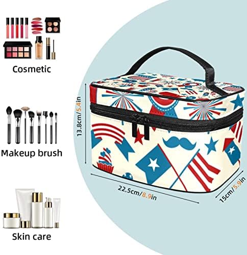 Geantă de toaletă, machiaj de călătorie Bag cosmetic pentru bărbați pentru femei, Flag pentru desene animate Artificii SUA