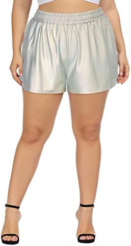 Pantaloni scurți metalici Hanna Nikole, plus dimensiune Yoga Gym Talie elastică Pantaloni strălucitori