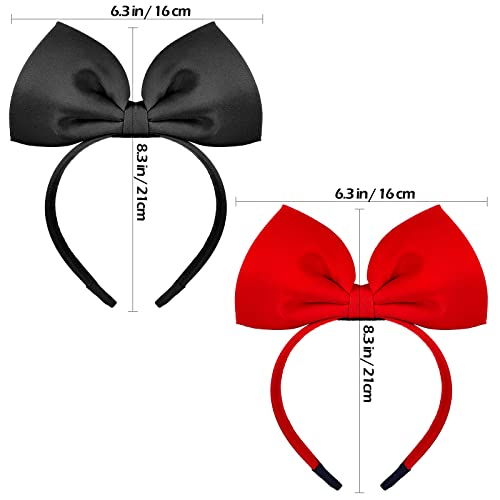 2 Pack roșu negru mare Bow Headbands frizură pentru femei Fete Bow Headband machiaj păr trupa Bowknot păr accesorii pălării
