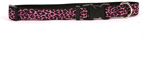 Galben câine de design Leopard roz pe negru grosgrain panglică guler 3/4 largă și se potrivește gât 10 la 14 & # 34;, mici