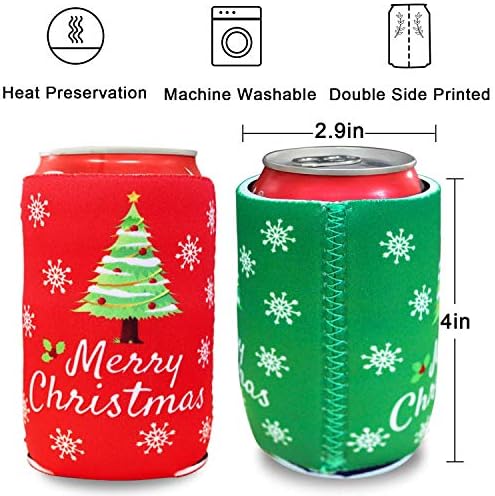 Tifeson Christmas Beer Can Coolers Mâneci - 12 pachete de Crăciun Holiday Can Huse izolate pentru decorațiuni pentru petreceri de Crăciun - răcitoare de neopren pentru băuturi din conserve de 12 uncii, sticlă, băutură